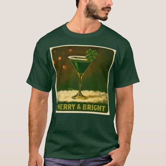 Retro 50s 4 Leaf Clover Irish Christmas Martini Tシャツ (正面)