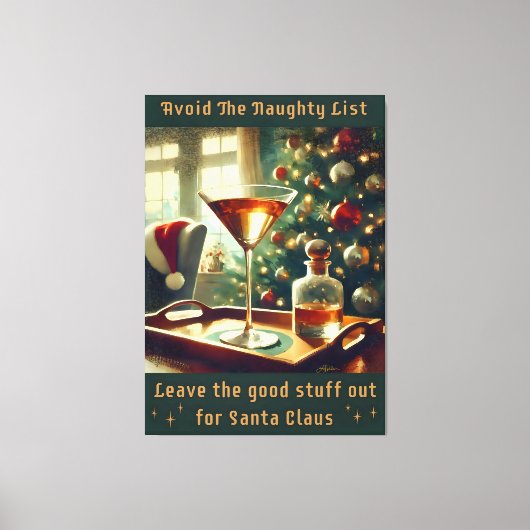 Retro 50s Avoid The Naughty List Christmas Martini キャンバスプリント (正面)