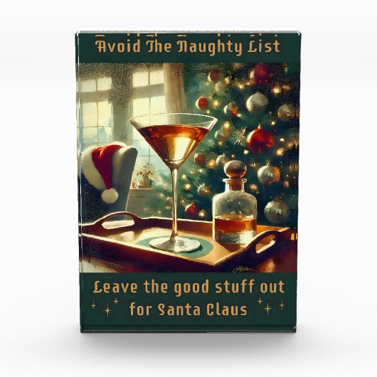 Retro 50s Avoid The Naughty List Christmas Martini フォトブロック (正面)