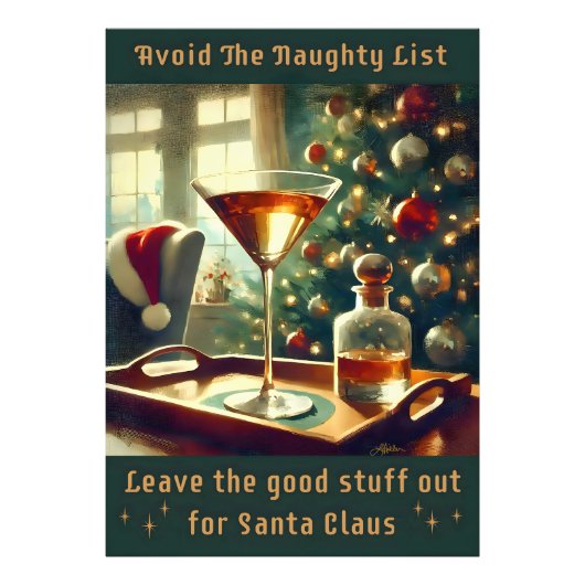 Retro 50s Avoid The Naughty List Christmas Martini フォトプリント (正面)