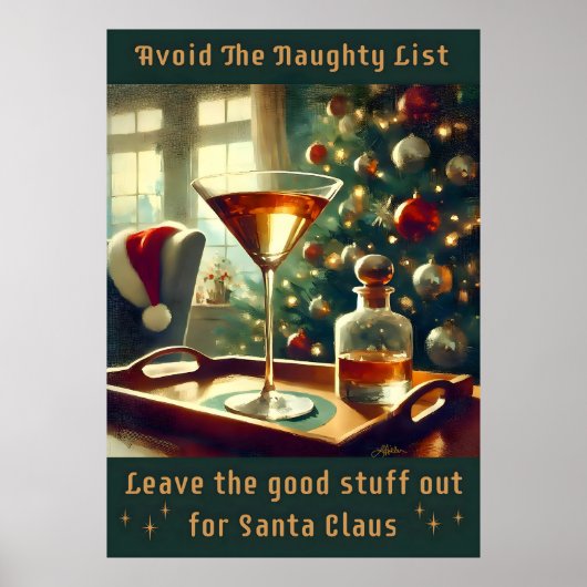 Retro 50s Avoid The Naughty List Christmas Martini ポスター (正面)