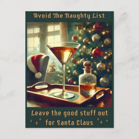 Retro 50s Avoid The Naughty List Christmas Martini ポストカード (正面)
