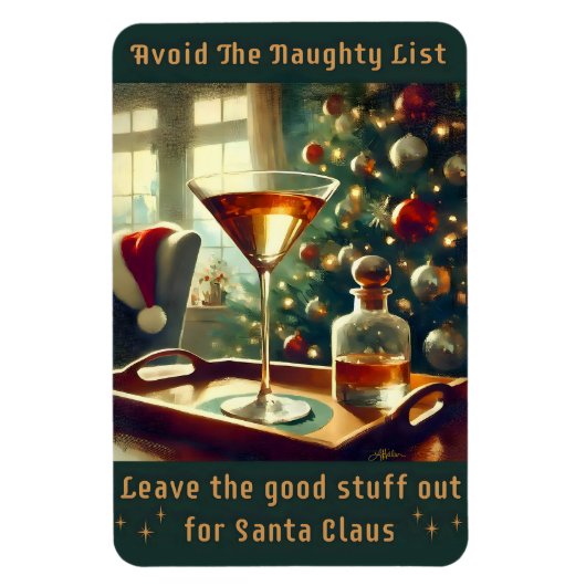 Retro 50s Avoid The Naughty List Christmas Martini マグネット (縦)