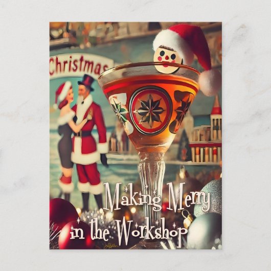 Retro 50s Cocktail Making Merry Christmas Workshop ポストカード (正面)