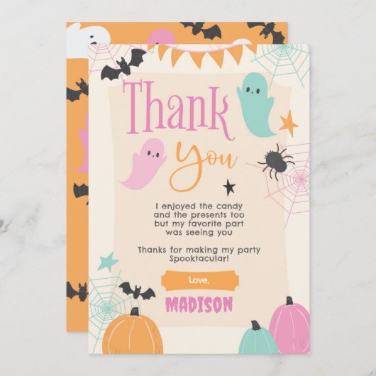 Retro 50s Halloween Party Thank You Card 招待状 (正面/裏面)