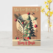 Retro 50s Jet Set Christmas Tree Martini カード (黄色い花)