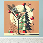 Retro 50s Jet Set Christmas Tree Martini キャンバスプリント (インサイチュ (ウッドフロア))