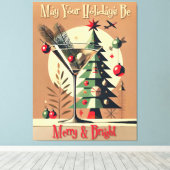 Retro 50s Jet Set Christmas Tree Martini キャンバスプリント (インサイチュ (ウッドフロア))