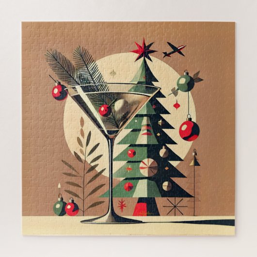 Retro 50s Jet Set Christmas Tree Martini ジグソーパズル (縦)