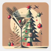 Retro 50s Jet Set Christmas Tree Martini スクエアシール (正面)