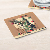 Retro 50s Jet Set Christmas Tree Martini スクエアペーパーコースター (アングル)