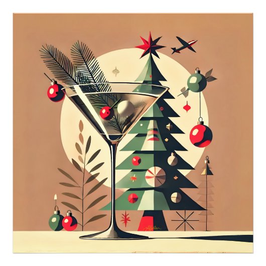Retro 50s Jet Set Christmas Tree Martini フォトプリント (正面)