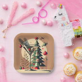 Retro 50s Jet Set Christmas Tree Martini ペーパープレート (パーティー)