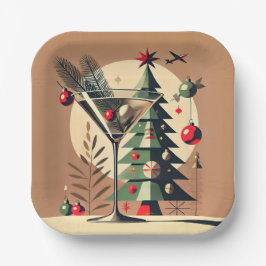 Retro 50s Jet Set Christmas Tree Martini ペーパープレート