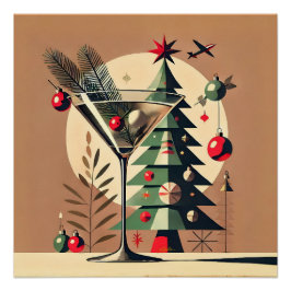 Retro 50s Jet Set Christmas Tree Martini ポスター