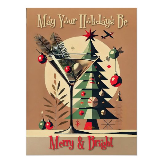 Retro 50s Jet Set Christmas Tree Martini ポスター (正面)