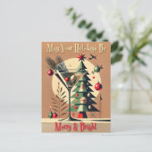 Retro 50s Jet Set Christmas Tree Martini ポストカード (スタンド正面)