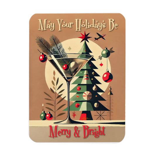 Retro 50s Jet Set Christmas Tree Martini マグネット (縦)