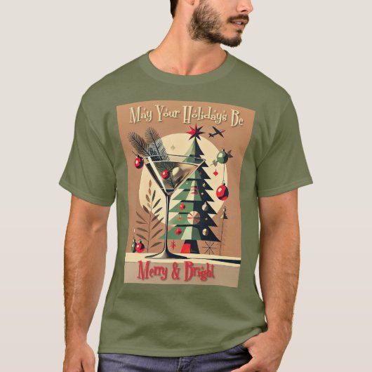 Retro 50s Jet Set Christmas Tree Martini Tシャツ (正面)