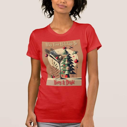 Retro 50s Jet Set Christmas Tree Martini Tシャツ (正面)