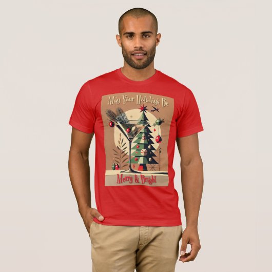 Retro 50s Jet Set Christmas Tree Martini Tシャツ (正面フル)