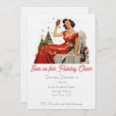Retro 50's Lady in Red Christmas Party 招待状 (正面/裏面)