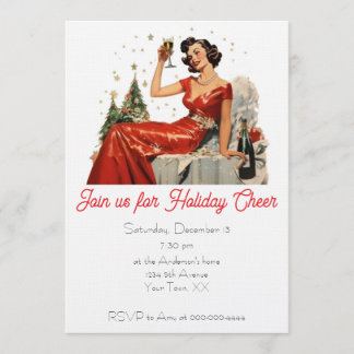 Retro 50's Lady in Red Christmas Party 招待状