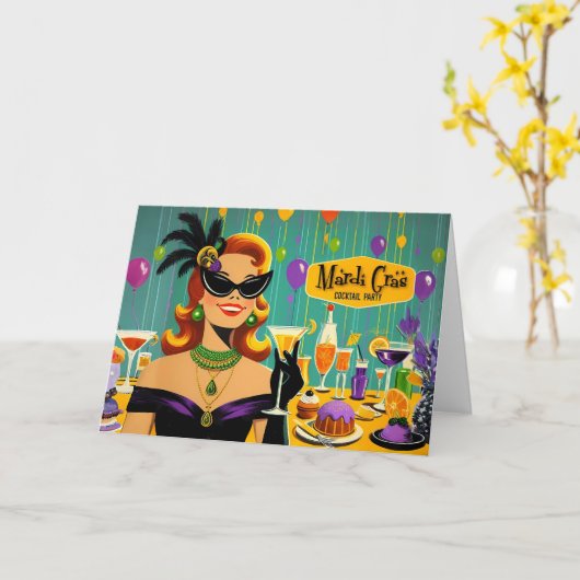 Retro 50s Mardi Gras Cocktail Party カード (黄色い花)