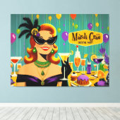 Retro 50s Mardi Gras Cocktail Party キャンバスプリント (インサイチュ (ウッドフロア))