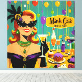 Retro 50s Mardi Gras Cocktail Party キャンバスプリント (インサイチュ (ウッドフロア))