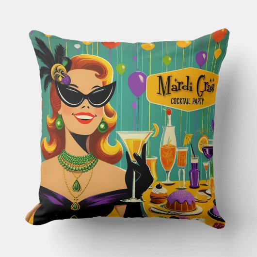 Retro 50s Mardi Gras Cocktail Party クッション (正面)