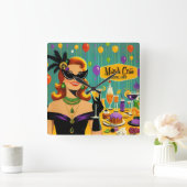 Retro 50s Mardi Gras Cocktail Party スクエア壁時計 (ホーム)