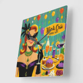 Retro 50s Mardi Gras Cocktail Party スクエア壁時計 (傾斜)
