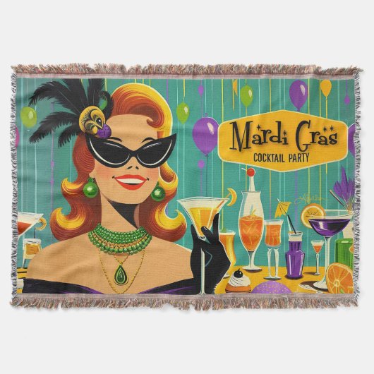 Retro 50s Mardi Gras Cocktail Party スローブランケット (正面)
