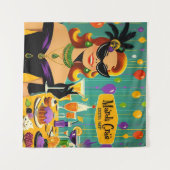 Retro 50s Mardi Gras Cocktail Party タペストリー (正面(横))