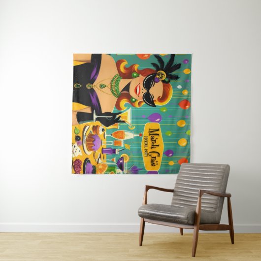 Retro 50s Mardi Gras Cocktail Party タペストリー (インサイチュ(横))