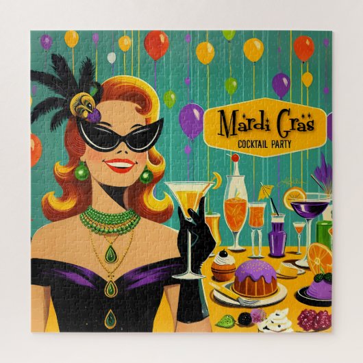 Retro 50s Mardi Gras Martini Cocktail Party ジグソーパズル (縦)