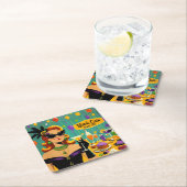 Retro 50s Mardi Gras Martini Cocktail Party スクエアペーパーコースター (インサイチュ)