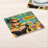 Retro 50s Mardi Gras Martini Cocktail Party スクエアペーパーコースター (アングル)