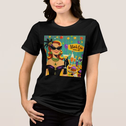 Retro 50s Mardi Gras Martini Cocktail Party トライブレンドＴシャツ (正面)