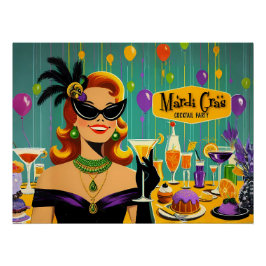 Retro 50s Mardi Gras Martini Cocktail Party ポスター