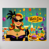 Retro 50s Mardi Gras Martini Cocktail Party ポスター (正面)
