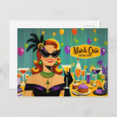 Retro 50s Mardi Gras Martini Cocktail Party ポストカード (正面/裏面)