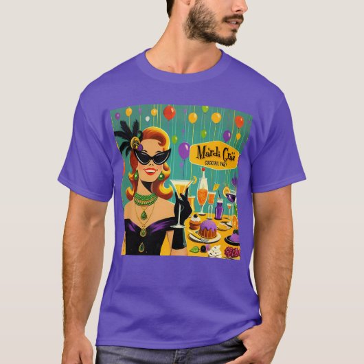 Retro 50s Mardi Gras Martini Cocktail Party Tシャツ (正面)