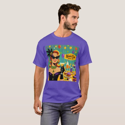 Retro 50s Mardi Gras Martini Cocktail Party Tシャツ (正面フル)