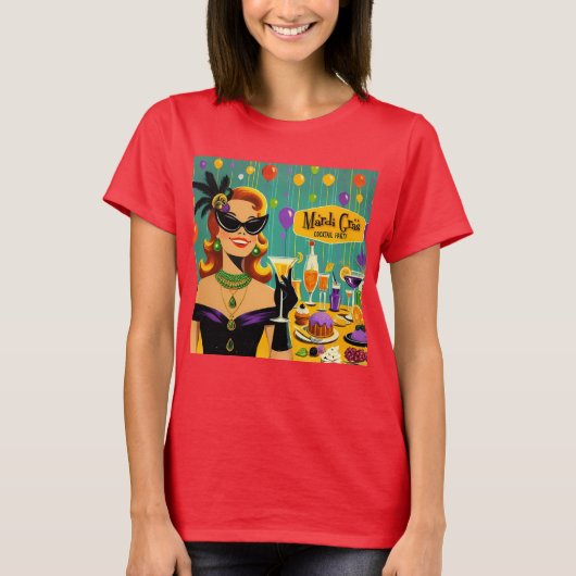 Retro 50s Mardi Gras Martini Cocktail Party Tシャツ (正面)