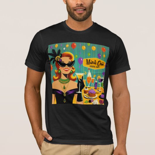 Retro 50s Mardi Gras Martini Cocktail Party Tシャツ (正面)