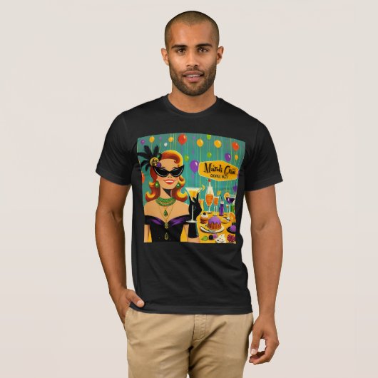 Retro 50s Mardi Gras Martini Cocktail Party Tシャツ (正面フル)
