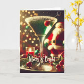 Retro 50s Santa Christmas Green Martini カード (黄色い花)