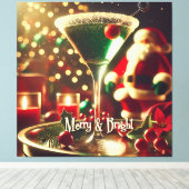 Retro 50s Santa Christmas Green Martini キャンバスプリント (インサイチュ (ウッドフロア))